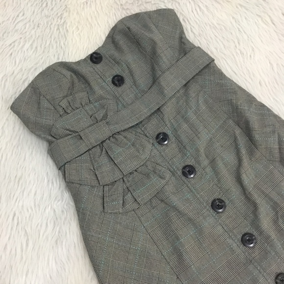 Anthropologie women’s strapless black gray plaid button down dress size 2 - Picture 1 of 5